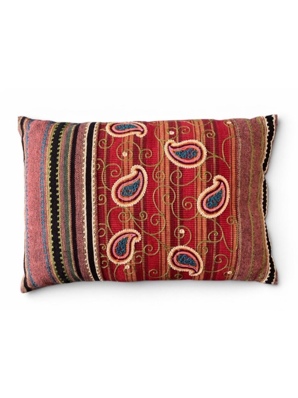 Pier 1 Boho Embroidered Throw Pillow Paisley Zippered Red,Orange And Blue